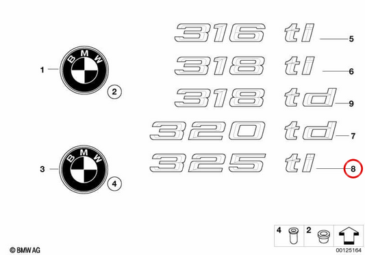 Emblema traseiro adesivo OEM 51147025183 para BMW E46. BMW genuíno.