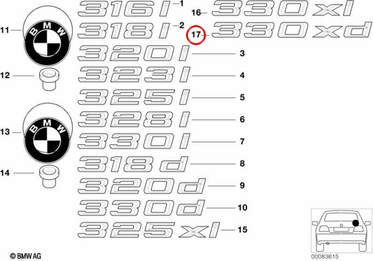OM Emblème arrière 51147045699 pour BMW E46. BMW d'origine.