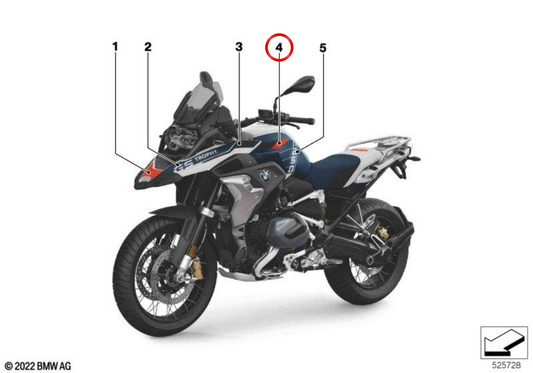 Décoration de garniture latérale droite TROPHY OEM 51147108612 pour motos BMW R1250GS (11/2019-07/2023). BMW Motorrad d'origine.