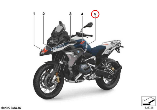 Decoración revestimiento lateral derecho TROPHY OEM 51147108614 para BMW Motorrad R 1250 GS, R 1200 GS. Original BMW Motorrad.