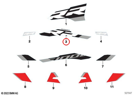 Decoração lateral direita OEM 51147108850 para BMW Motorrad S 1000 RR (K67). Originais BMW Motorrad.