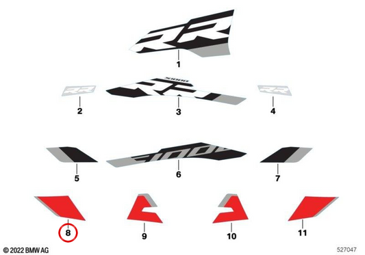 Decoração do canal de ar interior esquerdo OEM 51147108855 para BMW Motorrad S 1000 RR (K67) de 2022. Original BMW Motorrad.