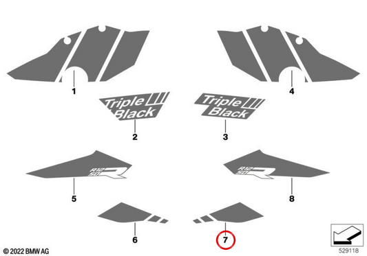 Décoration arrière pour mode solo droit OEM 51147109174 en TRIPLE NOIR pour BMW Motorrad R 1200 R, R 1250 R. Original BMW Motorrad.