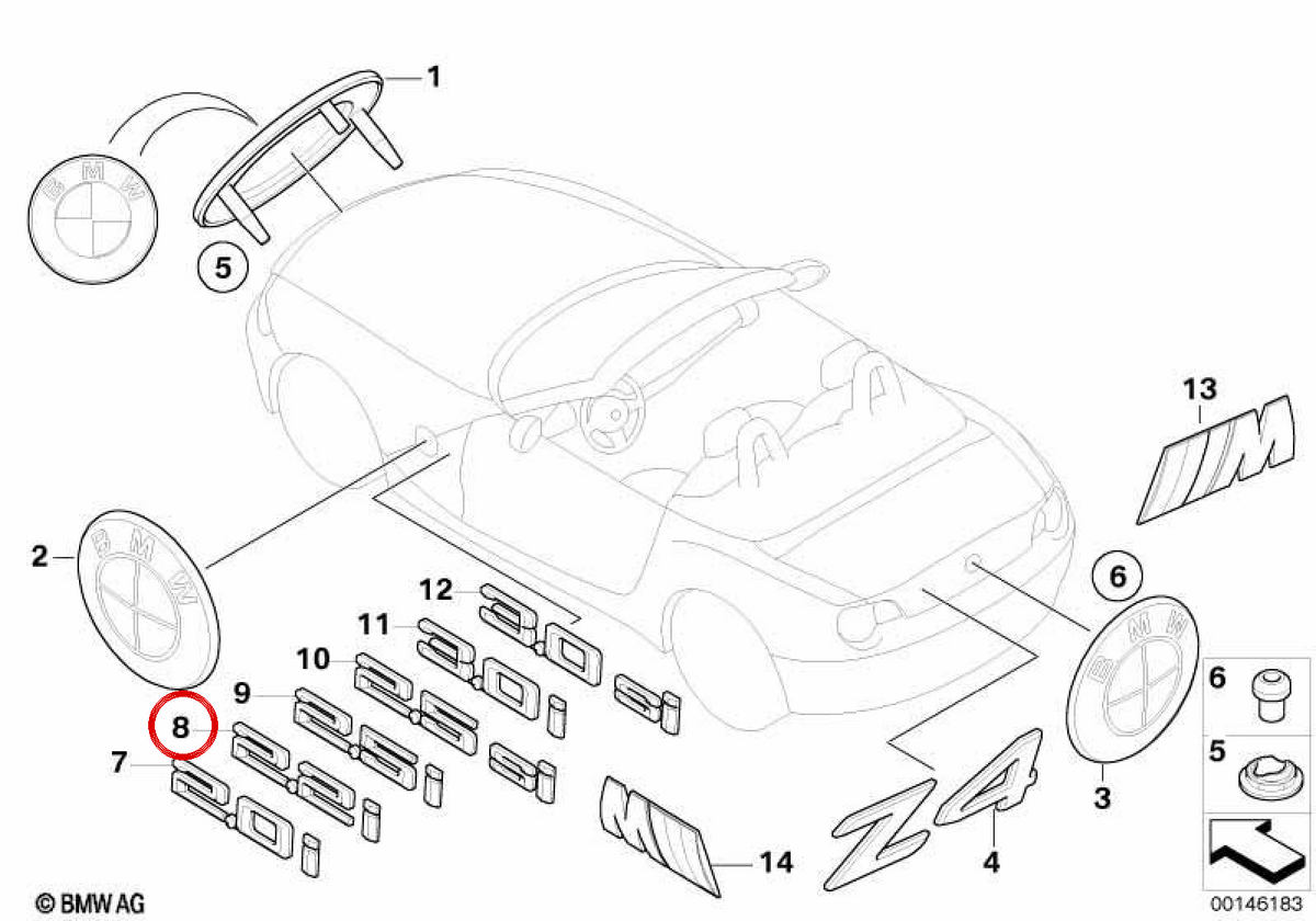Registration "2,2" OEM 51147114727 for BMW Z4 E85 2.2I BT11, BT12, BT21, BT22 (2003-2005). Original BMW.