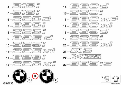 OEM-Emblemschild 51147146051 für BMW 3er E92 und E92 LCI (2005–2013). Original BMW.
