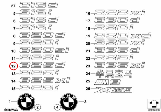 Emblema posteriore OM 51147183154 per BMW E91 ed E91N. BMW originale.