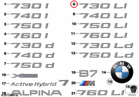 Emblema "BMW" OEM 51147187128 para BMW F01, F02. Original BMW.