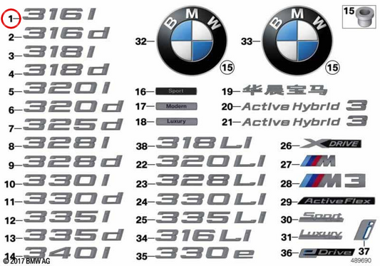 Emblème arrière "XDrive" OEM 51147289865 pour BMW F30, F31, F34. BMW d'origine.