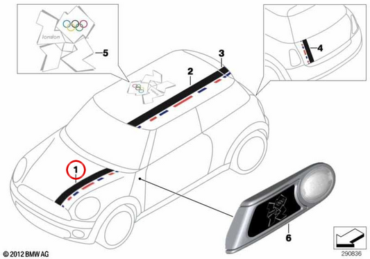 Left front hood adhesive sheet OEM 51147324146 for MINI R56 LCI (03/2009 - 11/2013). Original MINI.