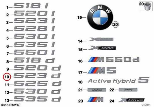Emblem "xDrive" OEM 51147329222 für BMW F10, F11. Original BMW.