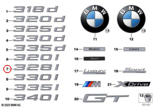 "GT" Emblem OEM 51147351967 für BMW F34. Original BMW.