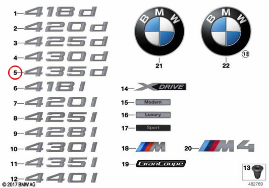 Emblema "XDrive" OEM 51147356333 per BMW F32, F33, F36. BMW originale.