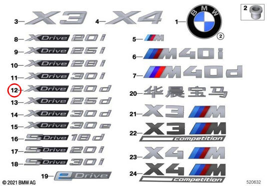 Emblema "X3" per BMW G01, G08. BMW originale.