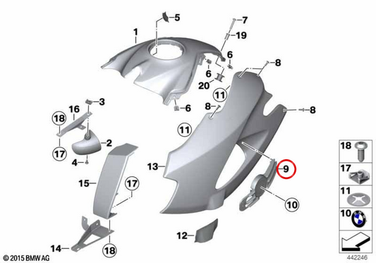 Soporte plaquita izquierda OEM 51147680555 para motos BMW HP2 Enduro, HP2 Megamoto. Original BMW Motorrad.