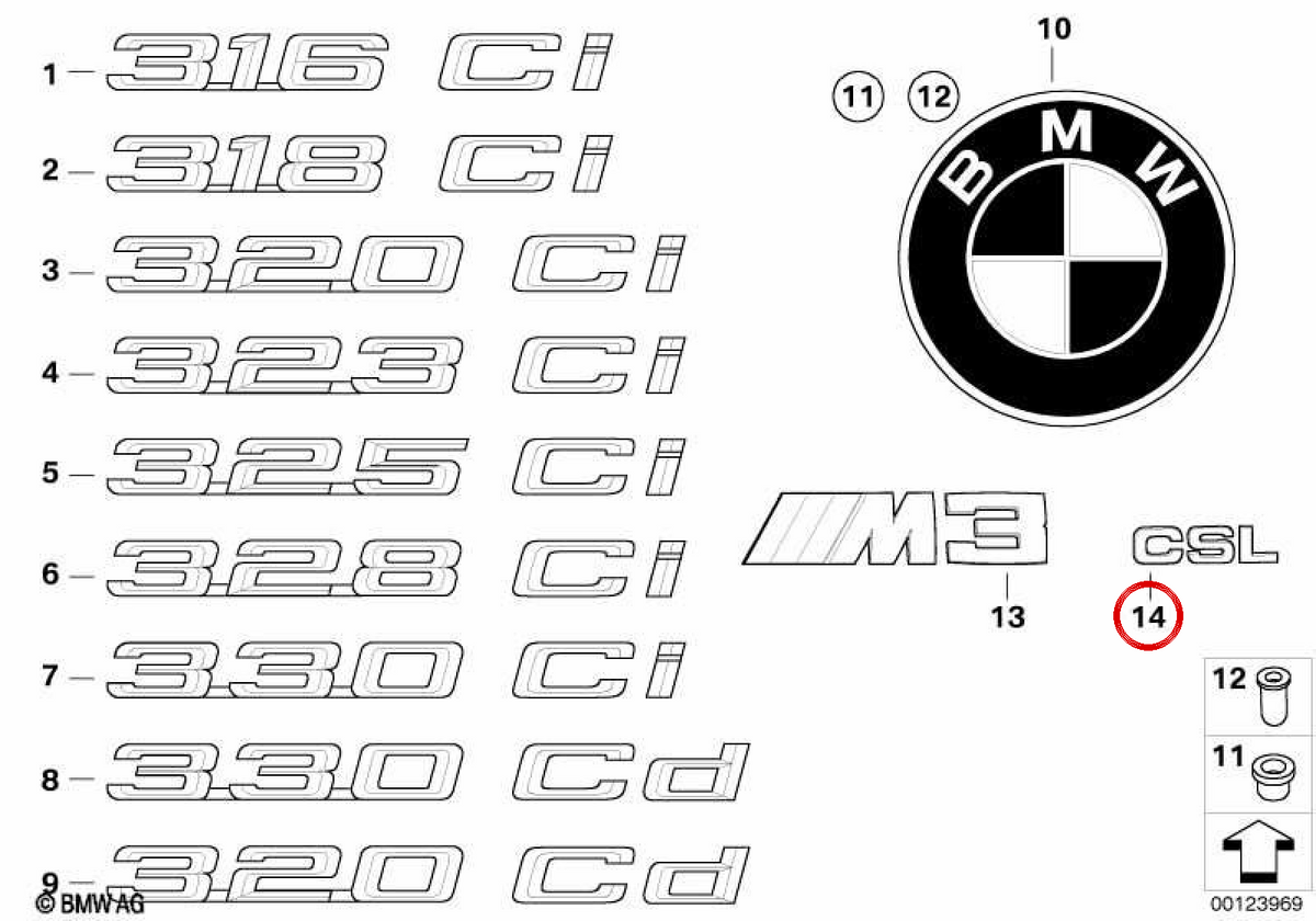 OM -Klebstoff Emblem 51147897398 für BMW E46. Original BMW.