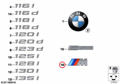 Emblem OEM 51147898226 für BMW E82. Original BMW.