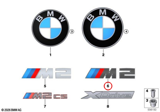 Letra traseira "M2" OEM 51147907772 para BMW G87 M2 (2021–2025) com motor S58T. BMW genuíno.