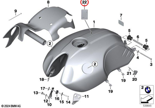Plaqueta decorativa 100 Anos depósito de combustível OEM 51147914998 para motos BMW R nineT K21, R 18 e R 18 Classic K34. Original BMW Motorrad.