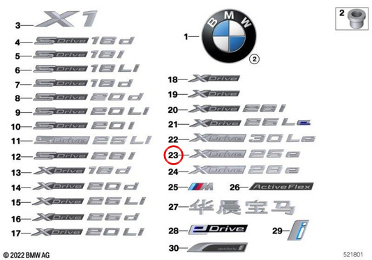 Emblema "XDrive 20D" OEM 51147932659 per BMW F48, F39. BMW originale.