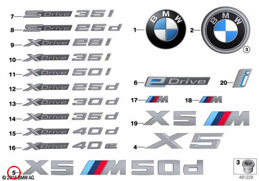 Emblème "xDrive 50i" OEM 51148059011 pour BMW F15. BMW d'origine.