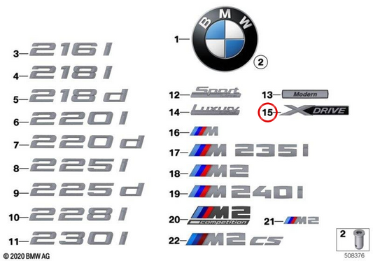 Emblem "M235I" OEM 51148059575 pour BMW F22, F23. BMW d'origine.