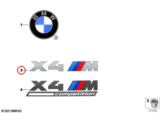Emblema traseiro "X4 M" OEM 51148073685 para BMW X4 M Competition F98 (2019-2025). BMW genuíno.