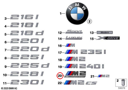 Emblem "m2 competition" OEM 51148079564 for BMW F87. Original BMW.
