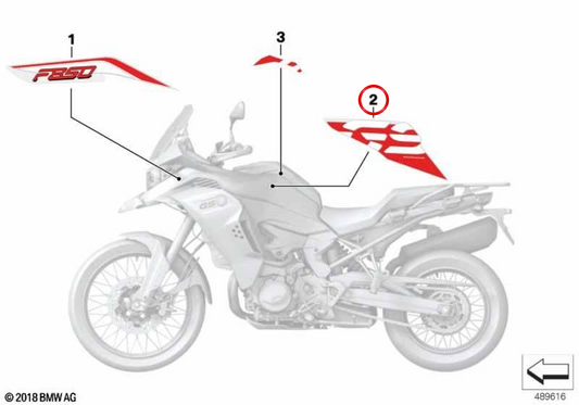 OEM 51148396643 Emblem côté gauche pour BMW Motorrad F 850 ​​GS Adventure (FK82) 2018-2023. Pièce BMW Motorrad originale.