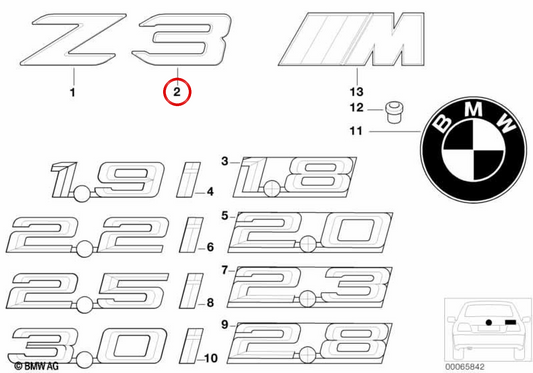 Emblema traseiro colado "3" para BMW (OEM 51148399310). BMW genuíno