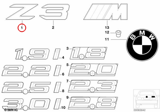Emblema posteriore adesivo OEM 51148401822 per BMW E36 e Z3. BMW originale.