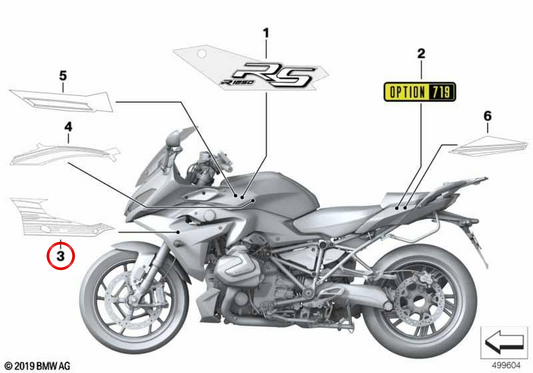 Plantilla izquierda OEM 51148406418 para motos BMW R 1250 RS (K54). Original BMW Motorrad.
