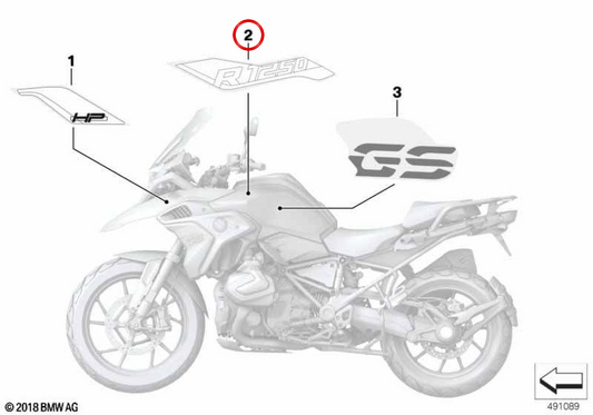Inscripción izquierda OEM 51148406717 para BMW Motorrad R1200GS, R1250GS. Original BMW Motorrad.