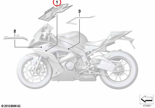Inscrição direita OEM 51148526076 para motocicletas BMW S 1000 RR (K46) 2015-2018. Originais BMW Motorrad.