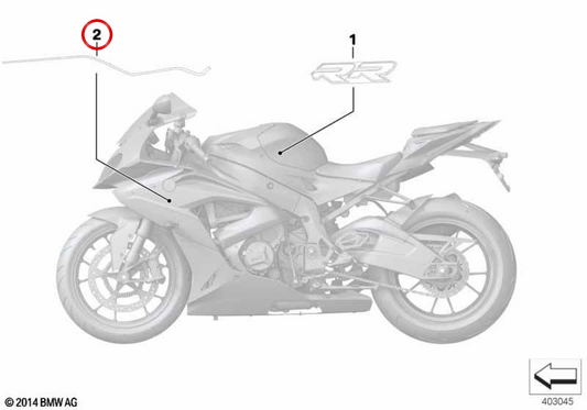 Autocollant latéral gauche sous vernis OEM 51148551911 pour motos BMW S 1000 RR K46 2014-2016. Original BMW Motorrad
