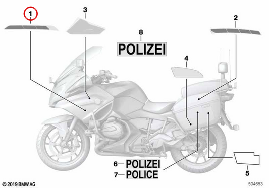 Striscia laterale anteriore destra OEM 51148554270 per BMW Motorrad R1200RT, R1250RT. BMW Motorrad originale.
