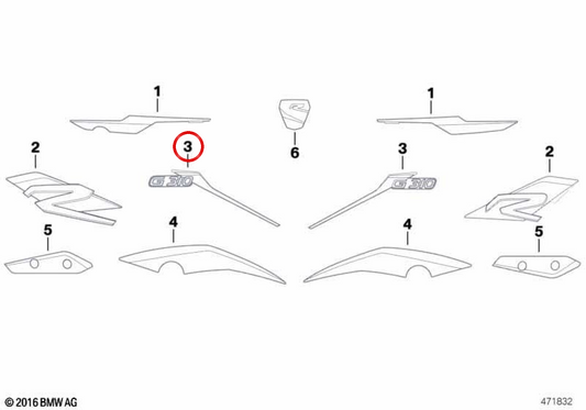 Decorazione laterale superiore sinistra OEM 51148565221 per BMW Motorrad G 310 R (K03). BMW Motorrad originale.