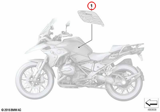 Linke Beschriftung unter farblosem Lack OEM 51148566727 für BMW R1200GS, R1250GS Motorräder. Original BMW Motorrad.