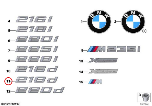 Emblema "Gran Coupe" OEM 51149491003 para BMW F44. BMW genuíno.