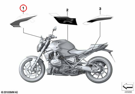 Décoration droite OEM 51149829492 pour motos BMW R 1200 R, R 1250 R. BMW Motorrad d'origine.