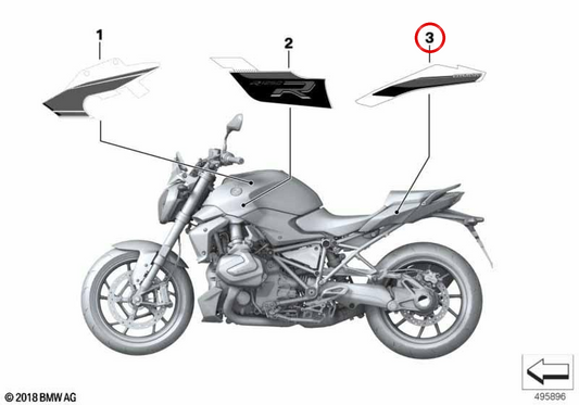 Dekoration hinten links OEM 51149829495 für BMW Motorrad R 1200 R, R 1250 R (K53). Original BMW Motorrad.