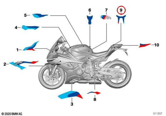 Couvercle de bossage décoratif OEM 51149830080 pour BMW Motorrad M 1000 RR (K66). BMW Motorrad d'origine.