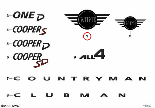 Emblema MINI anteriore nero lucido OEM 51149880864 per MINI Clubman F54 (2014-2019), Clubman F54 LCI (2018-2024). Originale MINI.