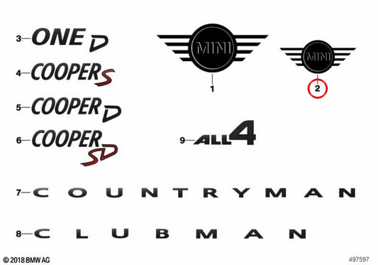 Emblema traseiro preto OEM 51149880866 para MINI F56, F56 BEV, F55, F57... e muito mais. MINI originais.