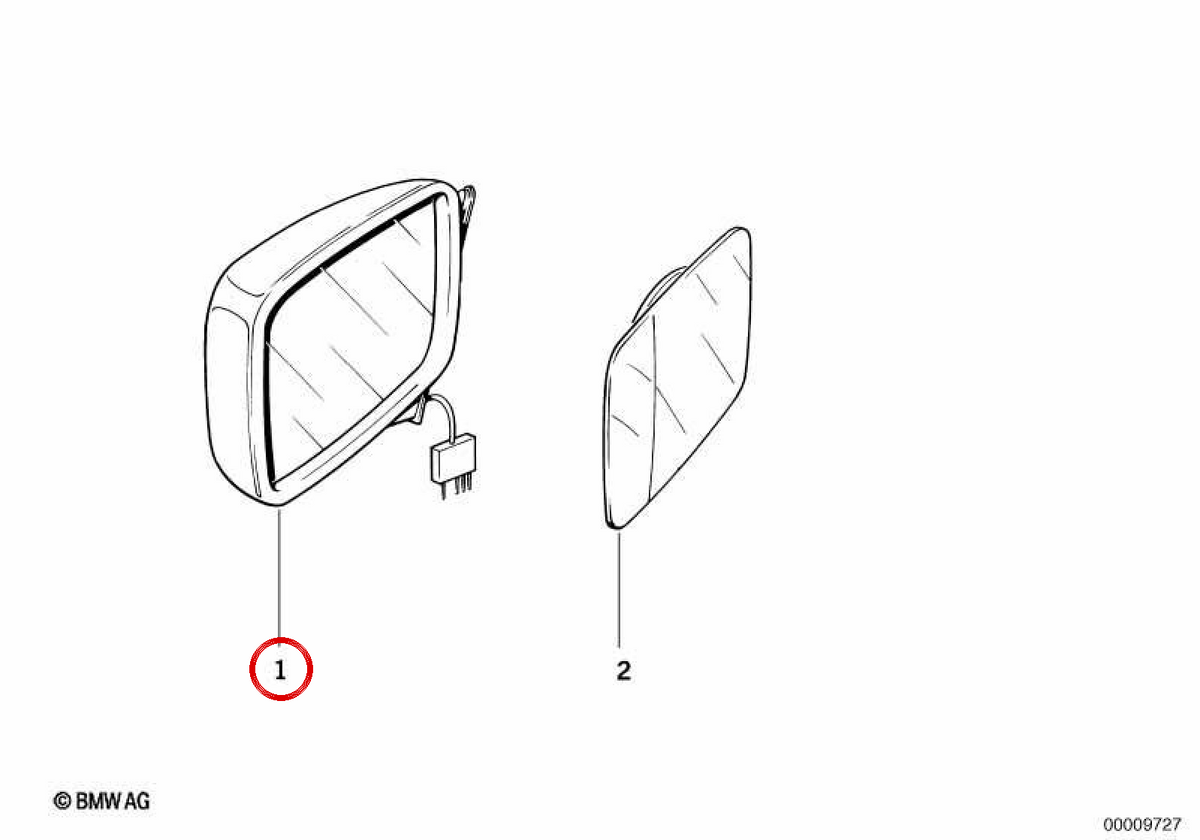 Vidro retrovisor grande angular aquecido OEM 51161926853 para BMW E30, E28, E23. BMW genuíno.