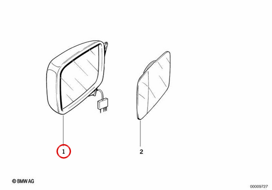 Vidro retrovisor grande angular aquecido OEM 51161926853 para BMW E30, E28, E23. BMW genuíno.