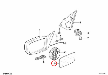 Glass Mirror Izquierdo Angular OEM 51161938091 for BMW E34, E32. Original BMW.