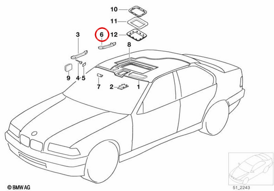 Asa de techo trasera izquierda OEM 51161960757 para BMW E36. Original BMW.