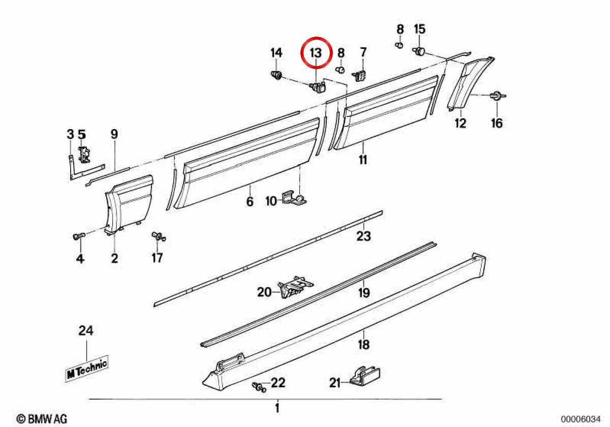 Tornillo de sujeción OEM 51162239883 para BMW E30. Original BMW.