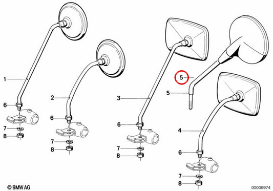 Links Rückspiegel OEM 51162302175 für BMW K1200LT. Originaler BMW Motorrad.