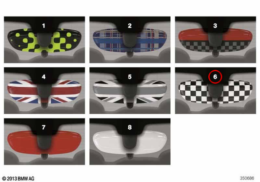 Capa de espelho interior OEM 51162353713 para MINI F56, F55, Clubman F54, Cabrio F57, Countryman F60. MINI originais.
